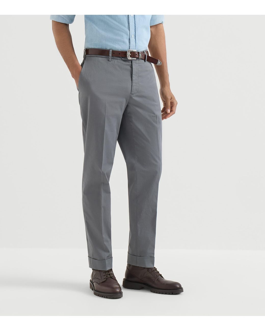 Brunello Cucinelli Gray Stretch-Cotton Gabardine Trousers for men