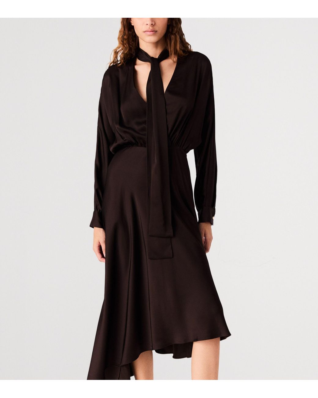 Maje Black Pussybow Midi Dress