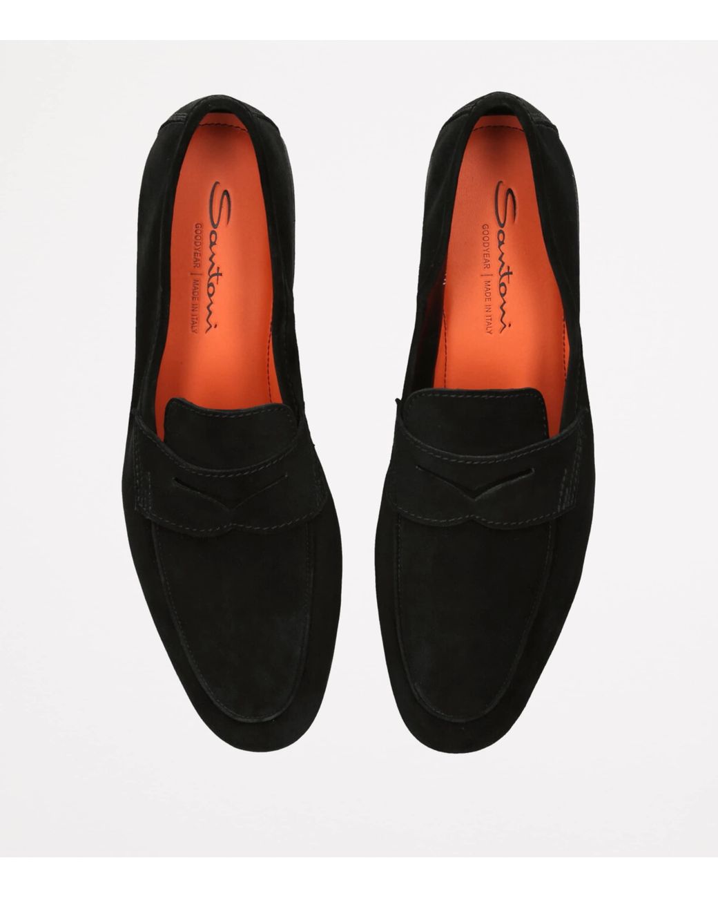 Santoni Black Suede Carlos Penny Loafers