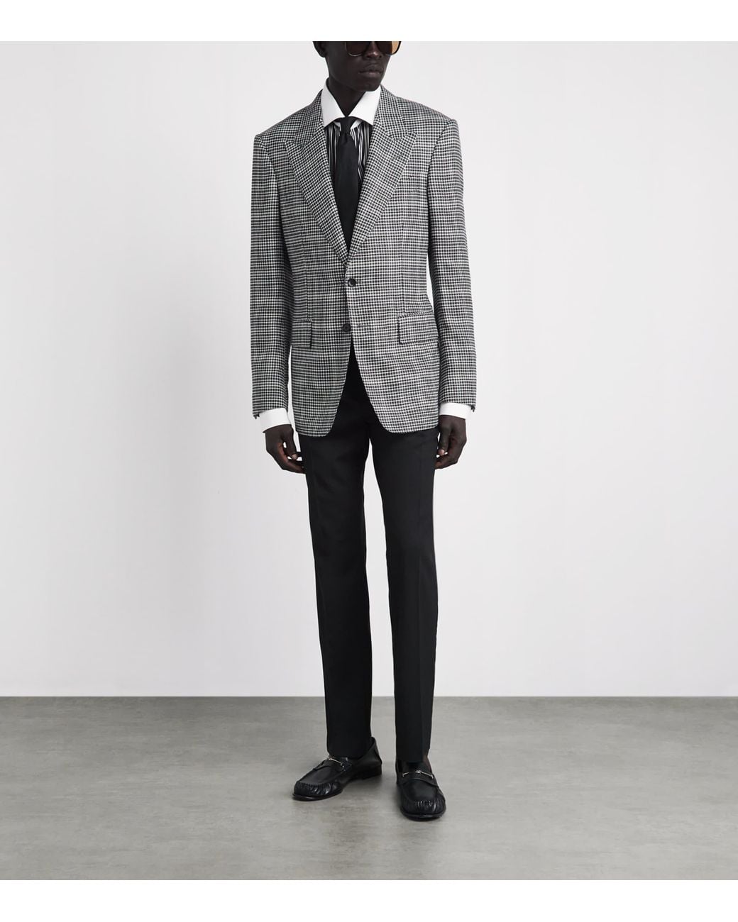 Tom Ford Gray Wool-Blend Houndstooth Shelton Blazer for men