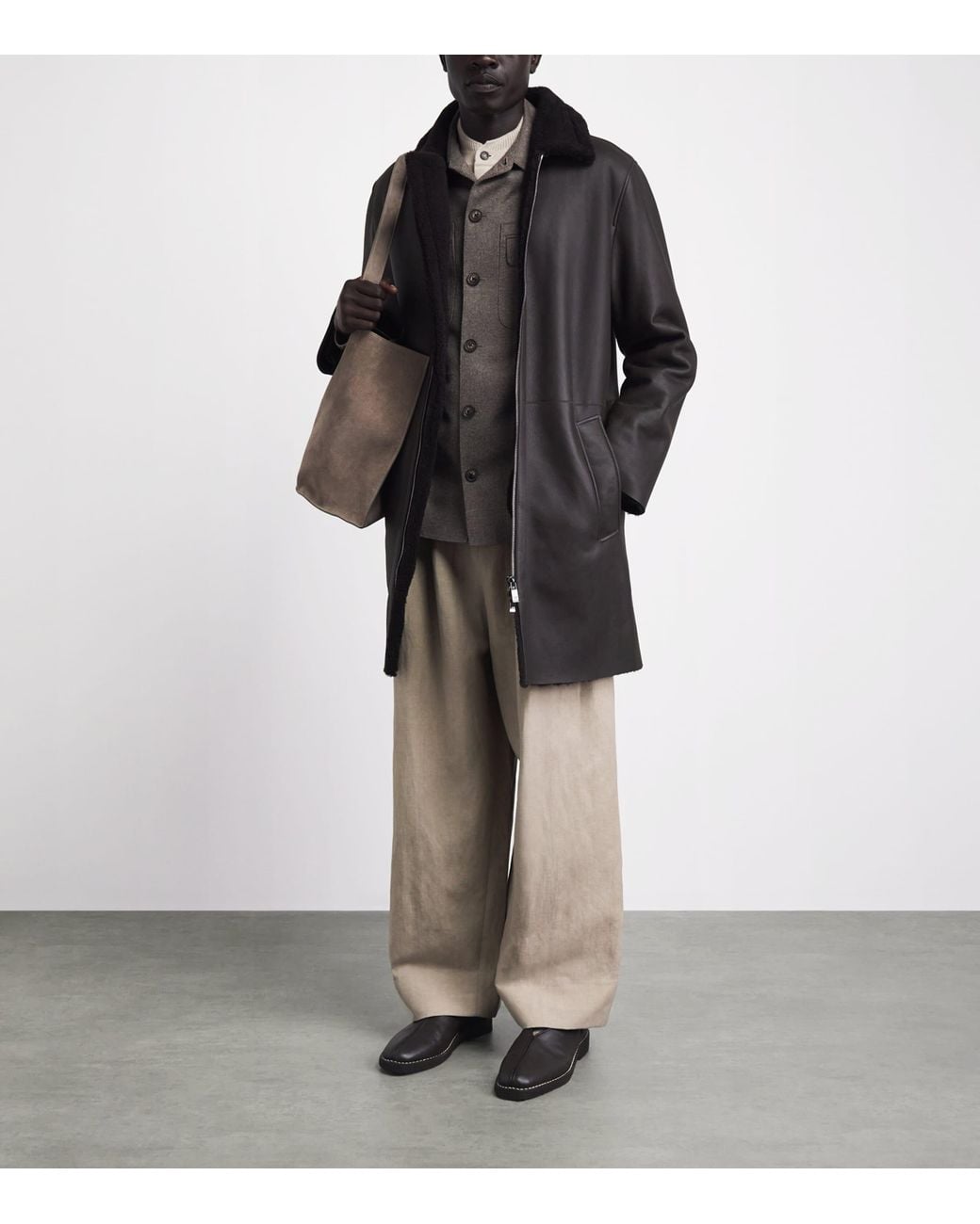 Pal Zileri Gray Lamb Shearling Long Coat for men