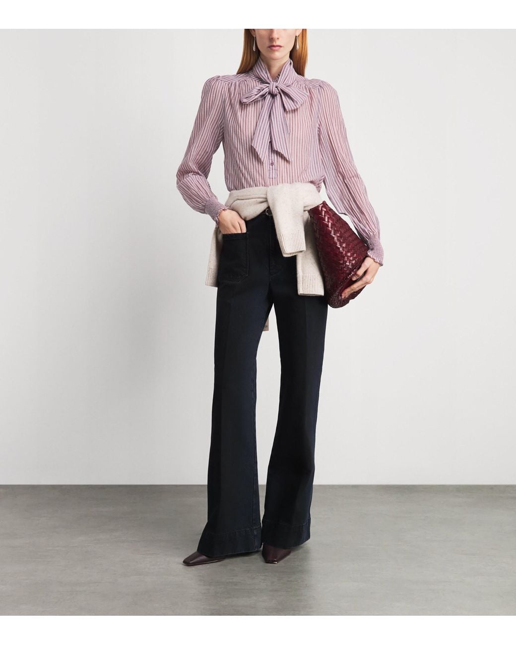 ME+EM Pink Cotton Stripe Tie-Neck Blouse