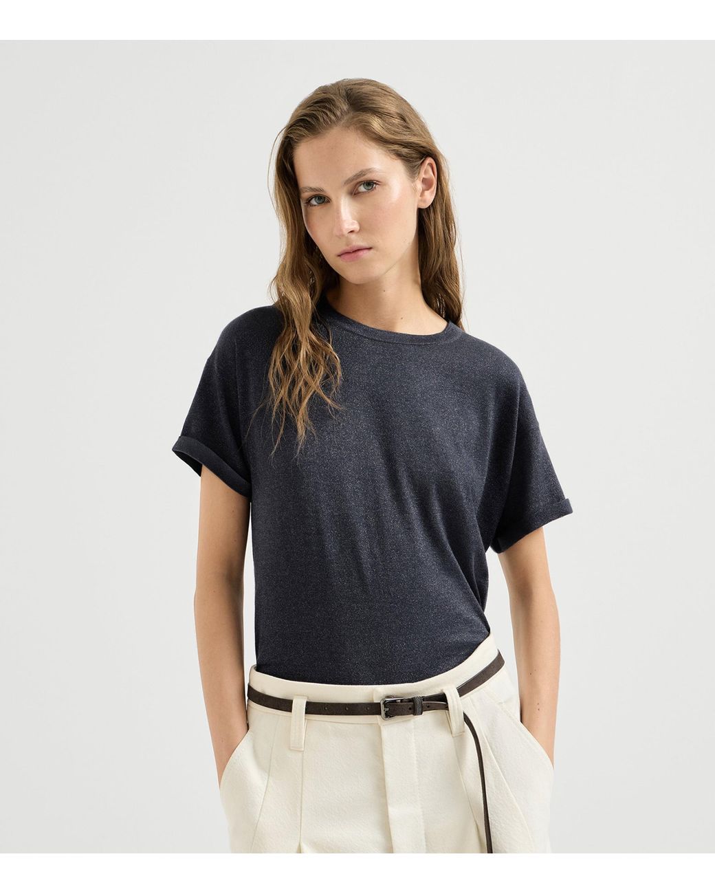 Brunello Cucinelli Black Cashmere-Silk Blend T-Shirt