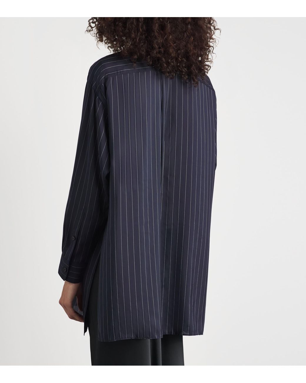 Lafayette 148 New York Blue Silk-Blend Pinstripe Shirt
