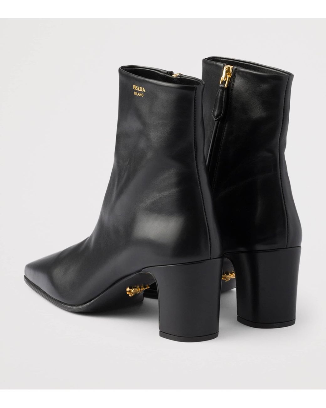 Prada Black Leather Heeled Booties Ankle Boots 65