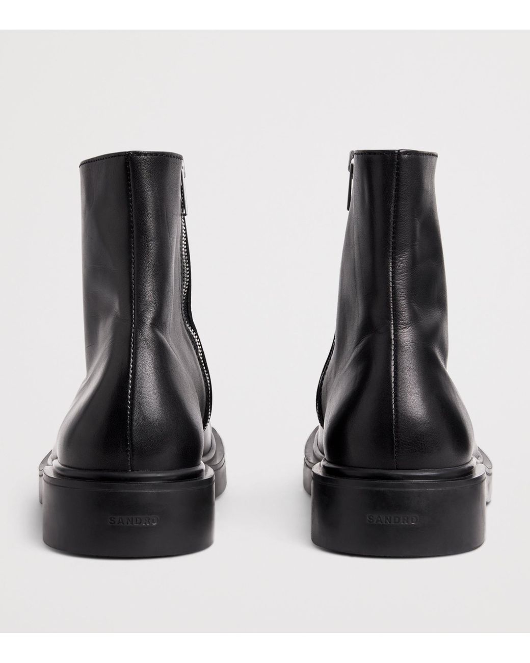 Sandro Black Leather Zipper Boots for men