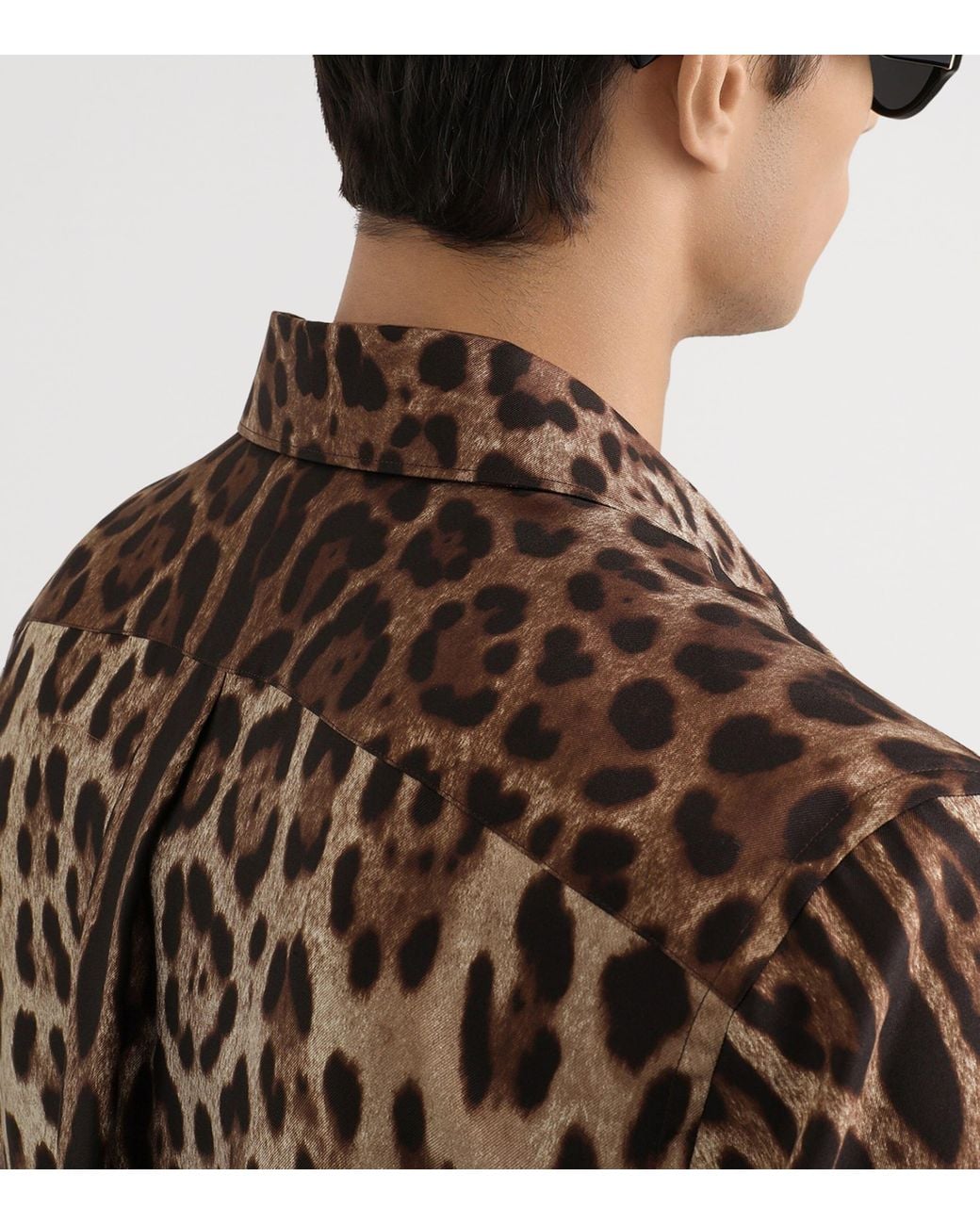 Dolce & Gabbana Brown Silk Leopard Print Shirt for men