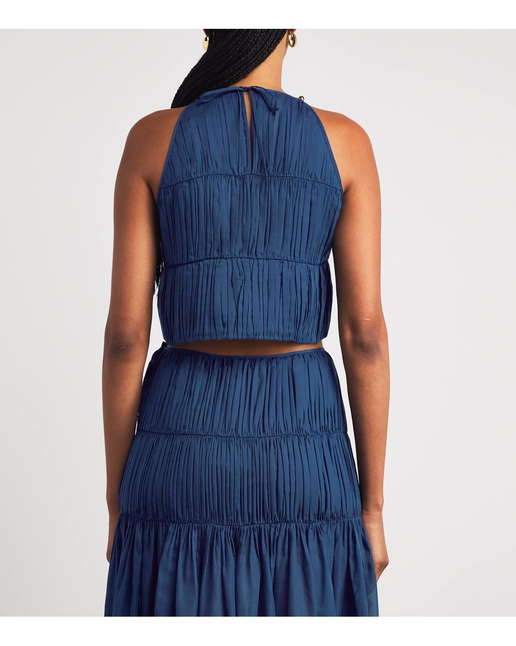Moré Noir Blue Cotton-Silk Ruched Lea Sleeveless Top