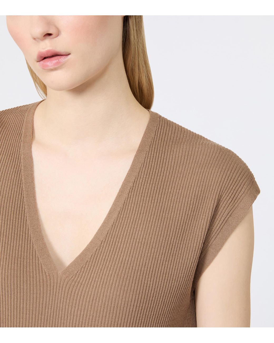 Max Mara Natural Virgin Wool Ribbed Top