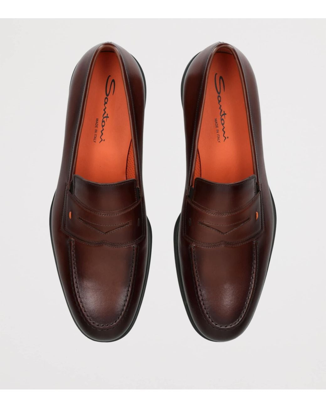 Santoni Brown Leather Easy Penny Loafers for men