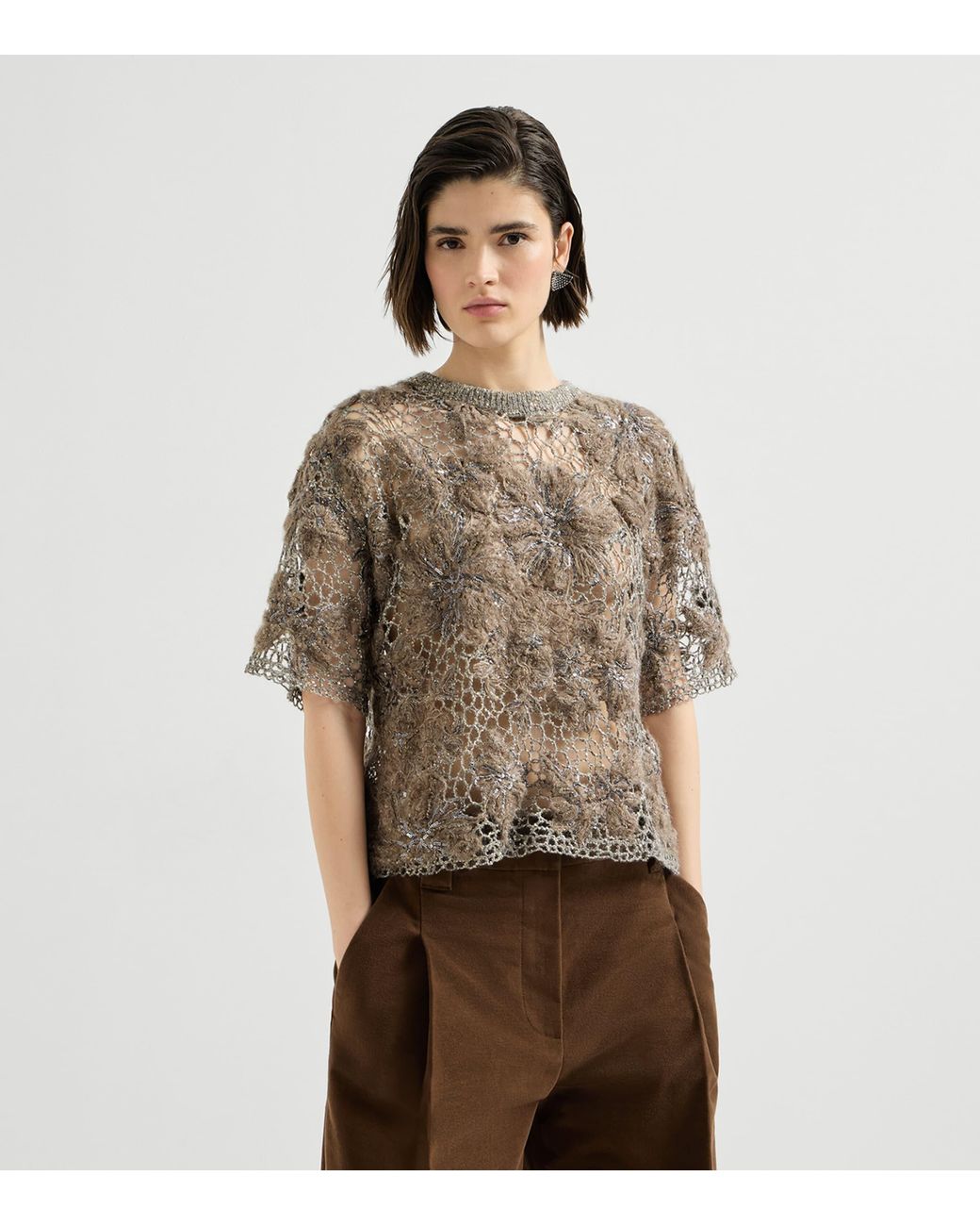 Brunello Cucinelli Natural Mohair-Blend Whispering Bloom T-Shirt