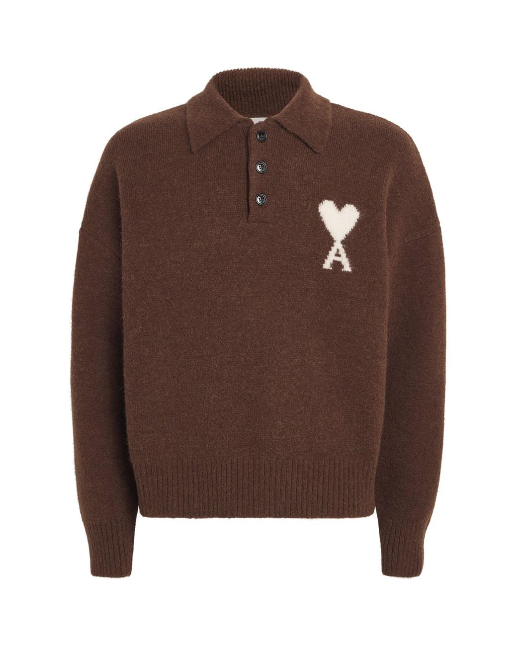 AMI Brown Ami De Coeur Polo Sweater for men