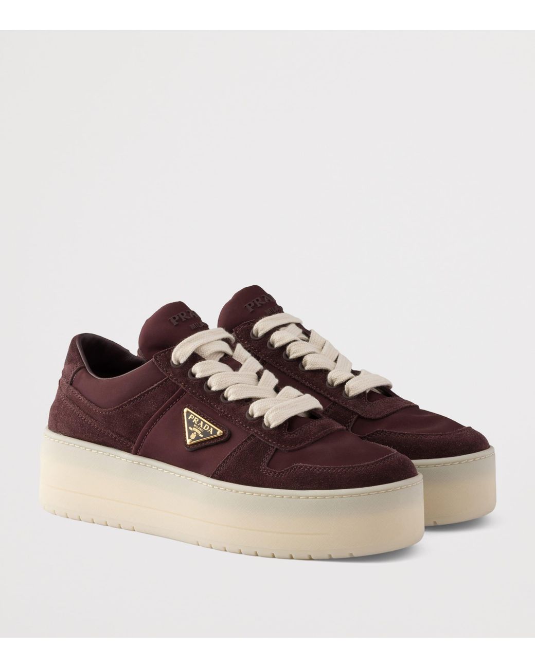 Prada Brown Downtown Bold Re-Nylon And Suede Sneakers