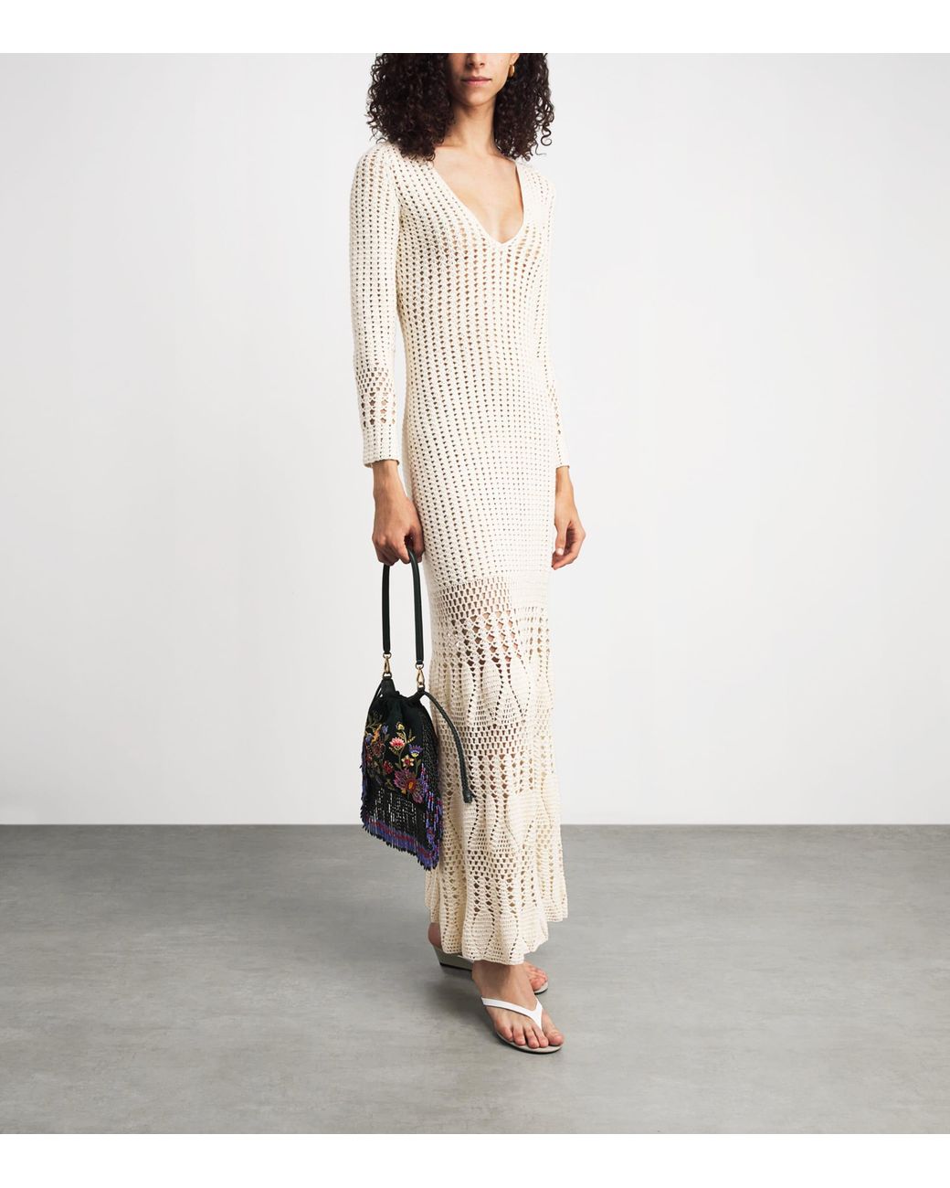 Escvdo White Crochet Reflejo Midi Dress