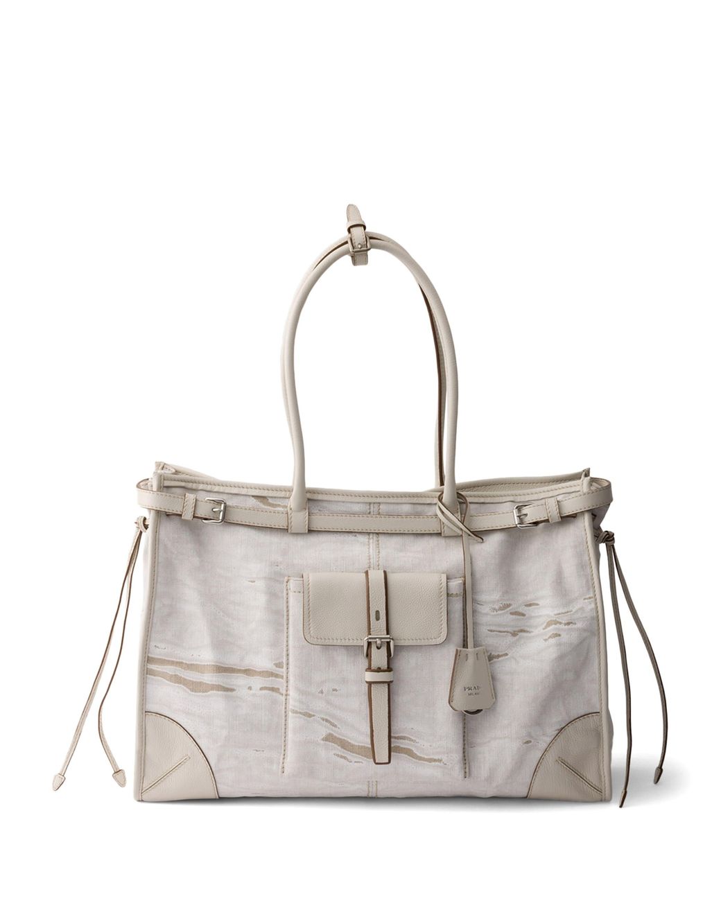 Prada Gray Printed Linen Bonnie Shoulder Bag