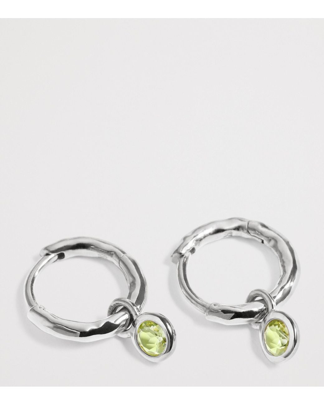 Monica Vinader White Sterling And Peridot August Birthstone Huggie Earrings