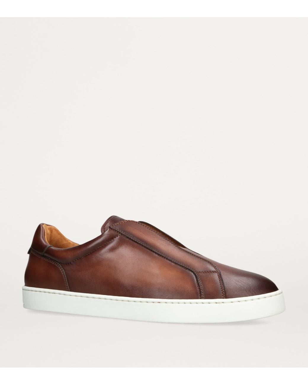 Magnanni Shoes Brown Leather Laceless Sneakers for men