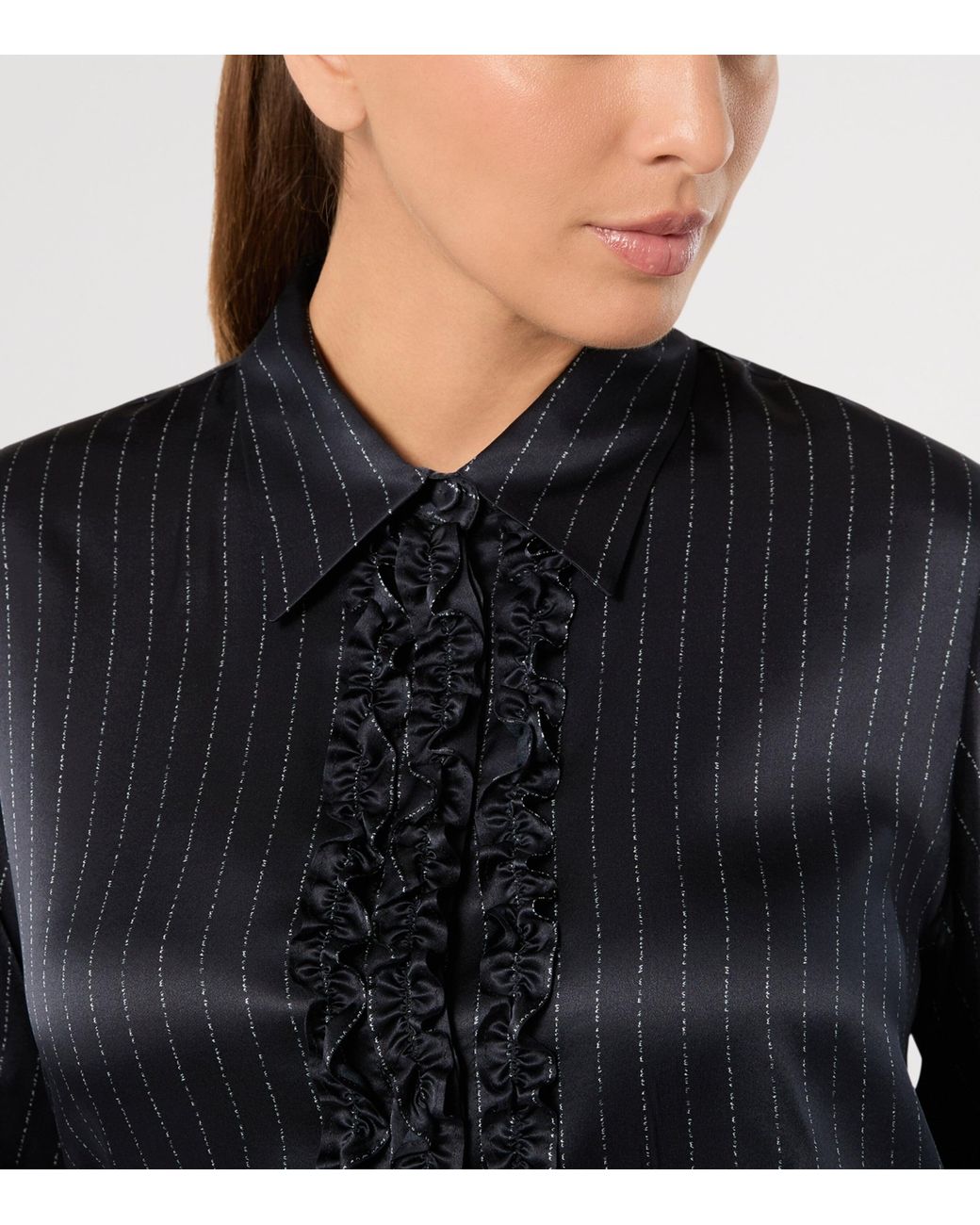 Marina Rinaldi Blue Silk Pinstripe Shirt