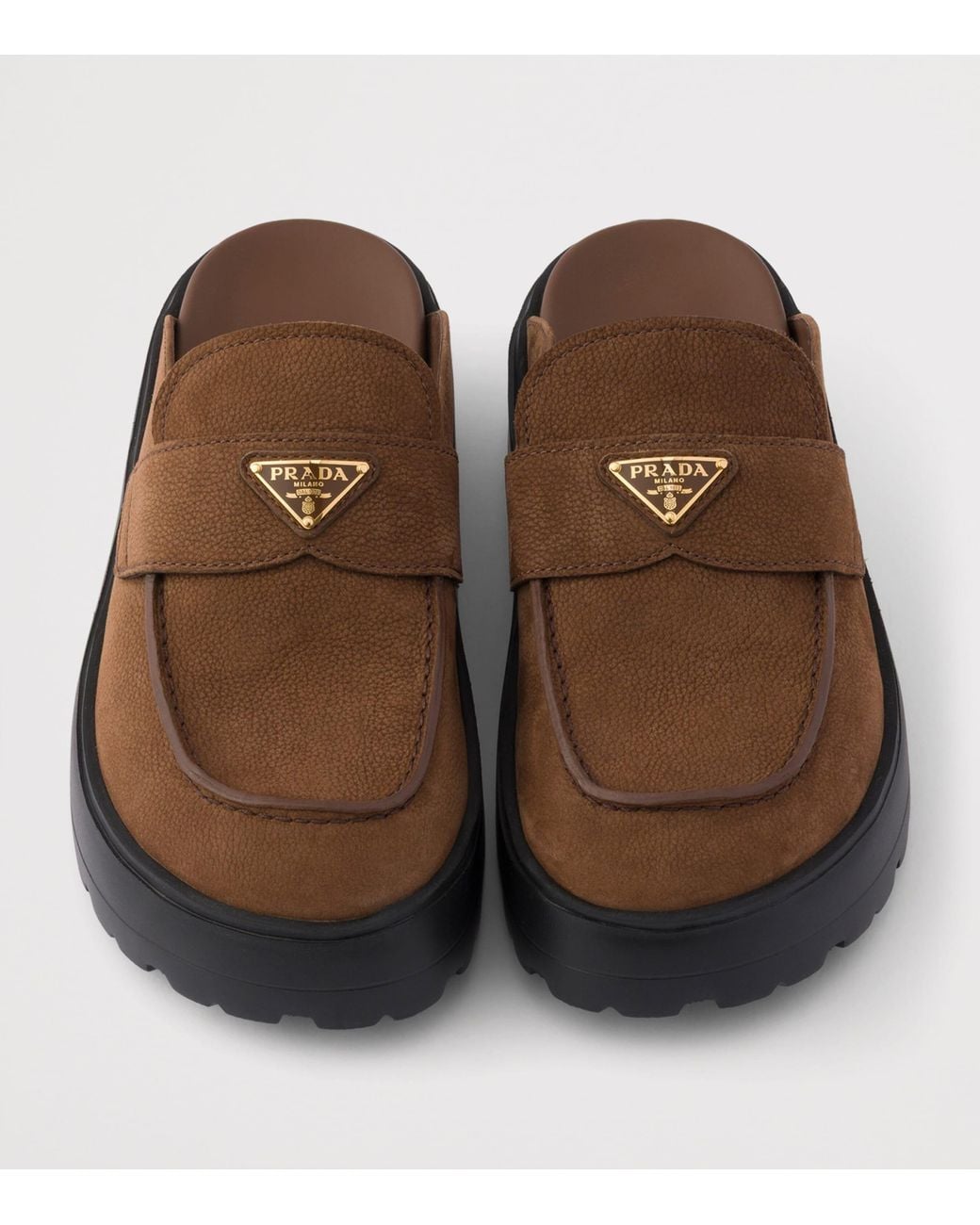 Prada Brown Nubuck Leather Flatform Mules