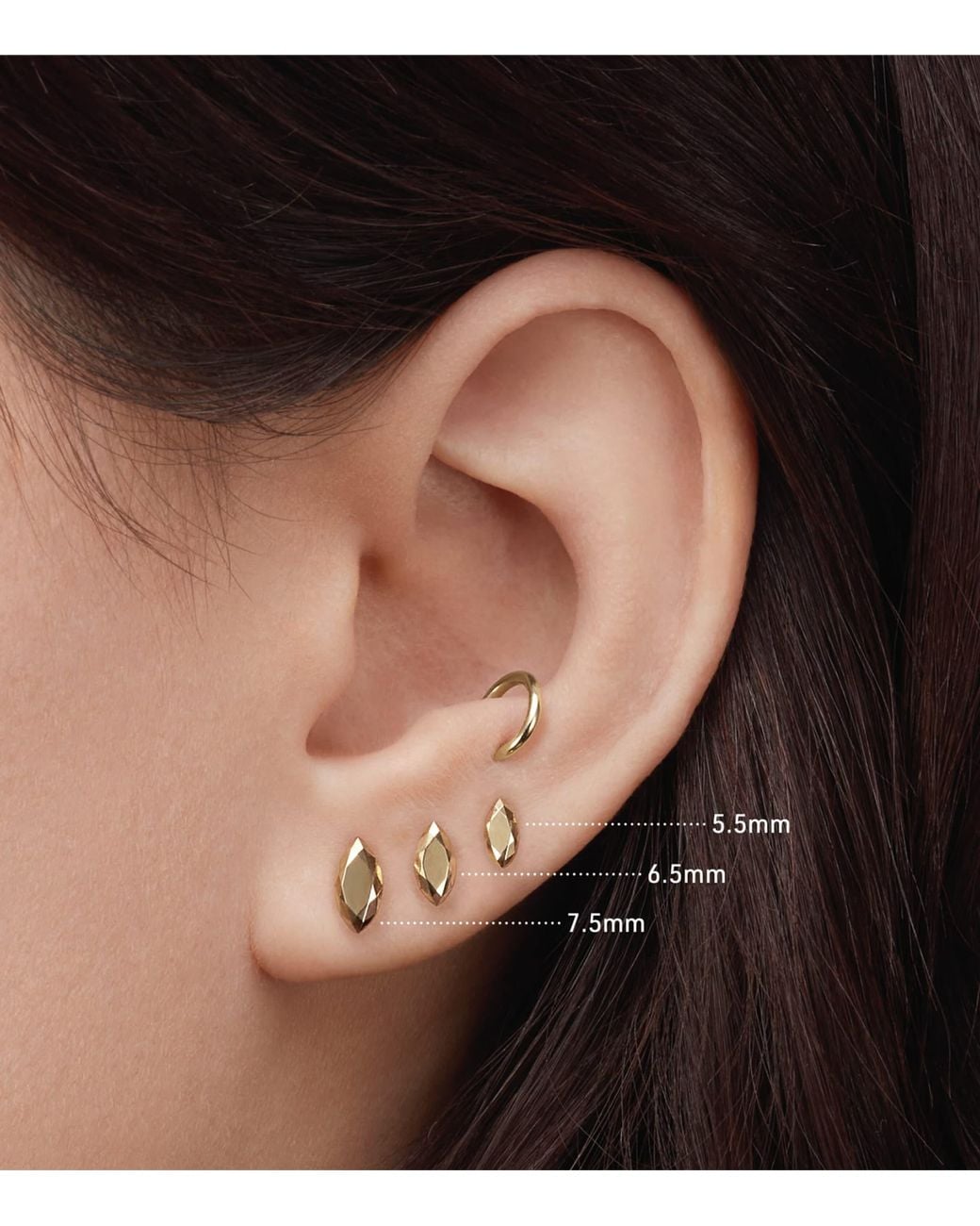Maria Tash Metallic Faceted Marquise Threaded Stud Single Earring