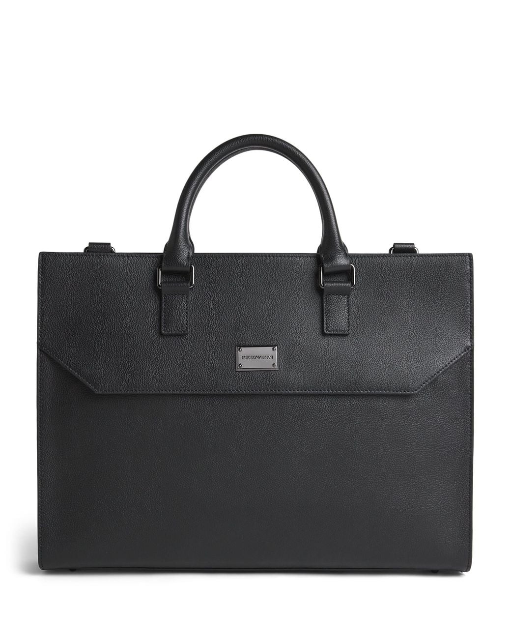 Emporio Armani Black Leather Logo Briefcase for men