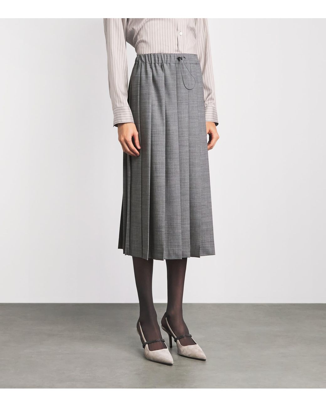 Fabiana Filippi Gray Wool Pleated Midi Skirt