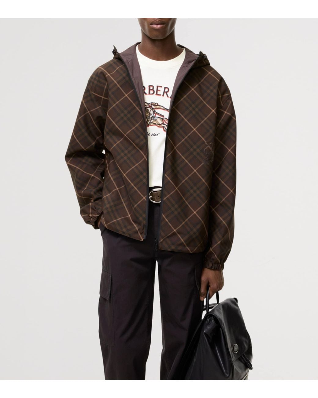Burberry Brown Reversible Check Hooded Jacket for men