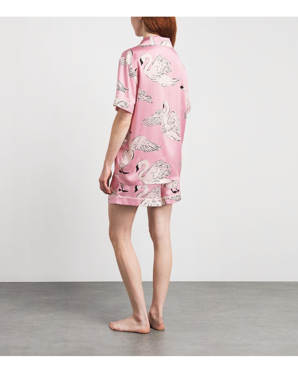 Olivia Von Halle Pink Silk Ingo Selene Swan Short Pyjamas