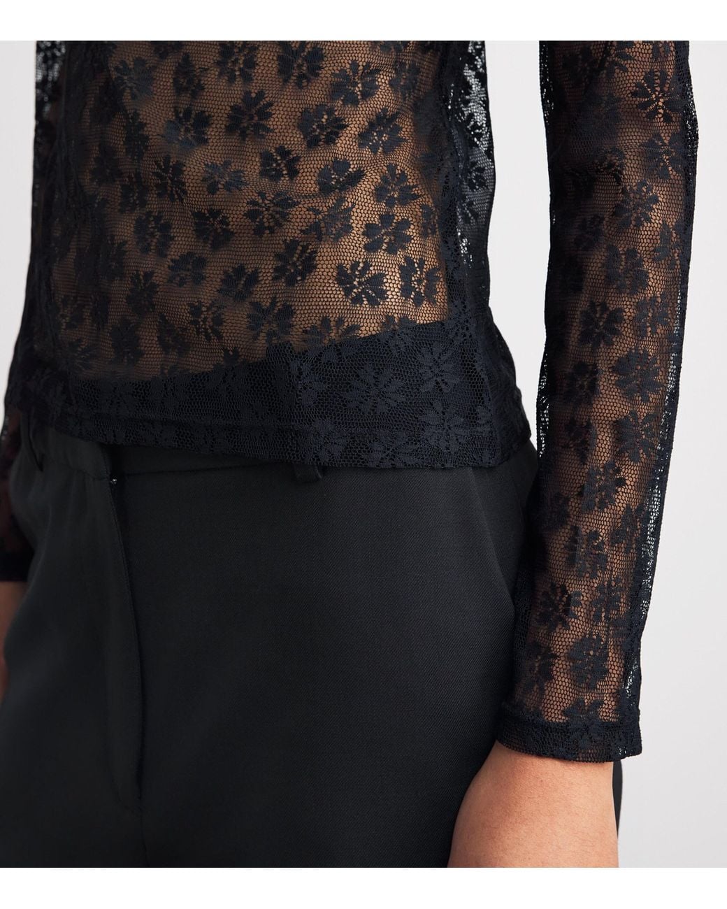 Claudie Pierlot Black Lace Long-Sleeve Top