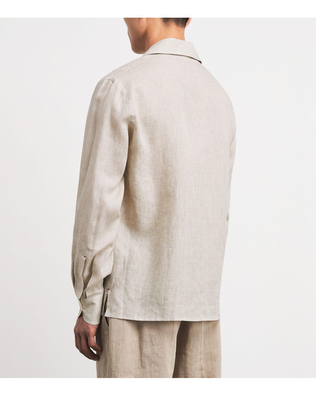 Isaia White Linen Camp-Collar Shirt for men