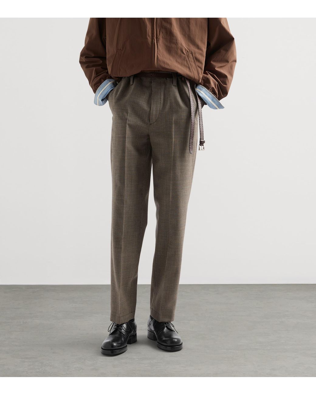 Prada Gray Wool Houndstooth Slim-Fit Trousers for men