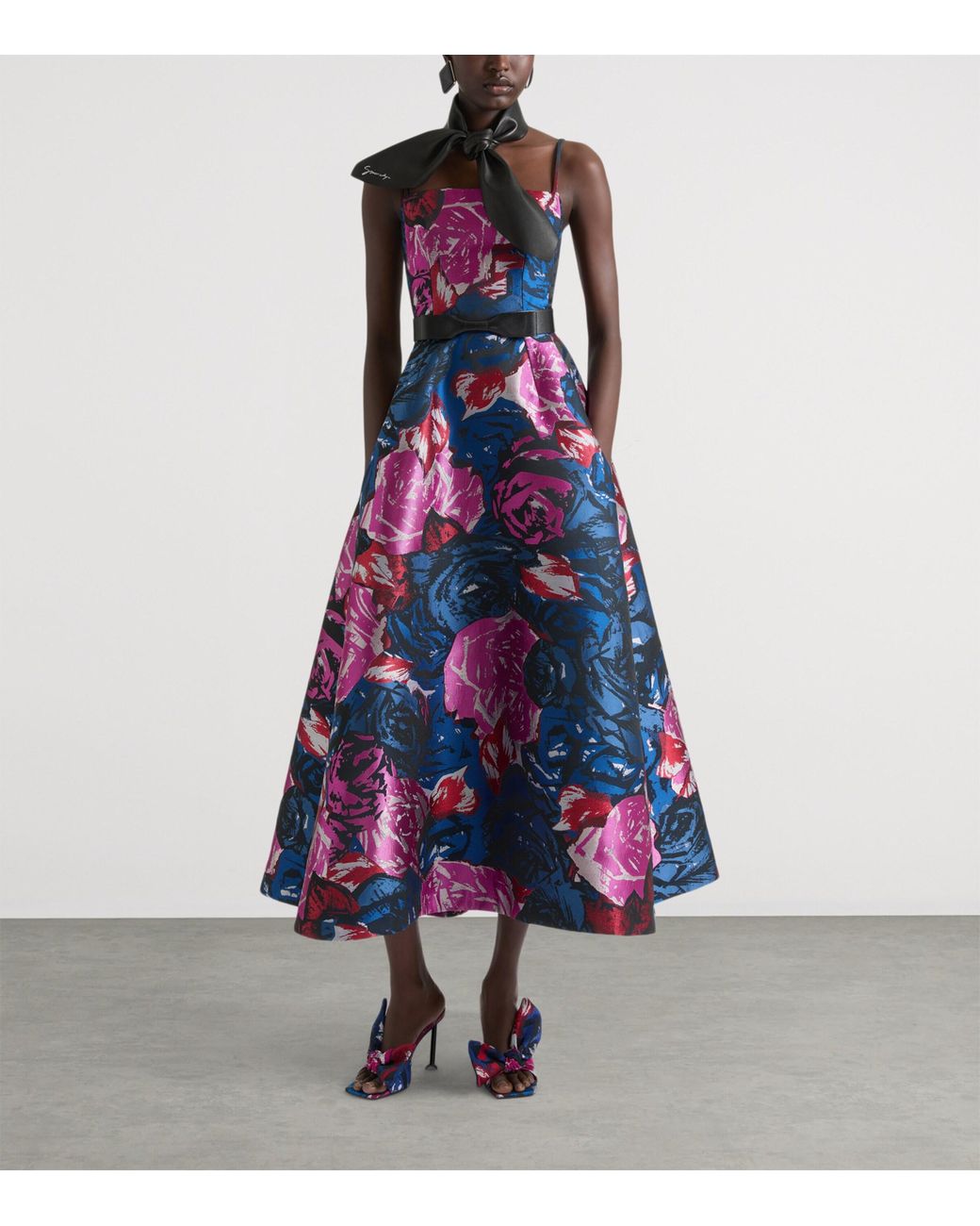 Givenchy Blue Floral Jacquard Midi Dress