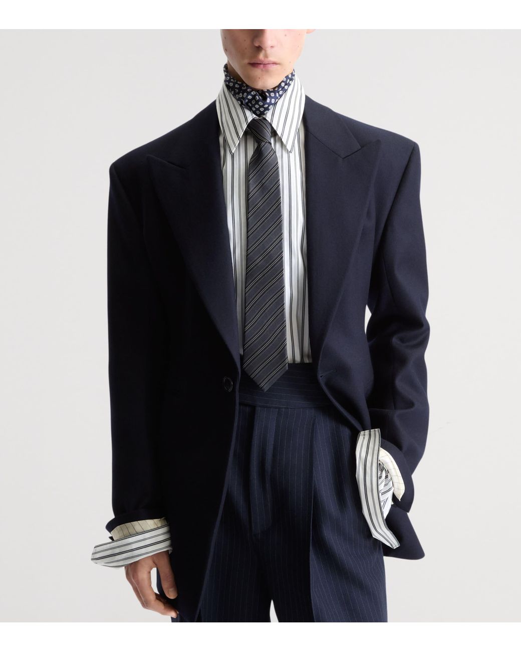 Saint Laurent White Silk Striped Tie for men