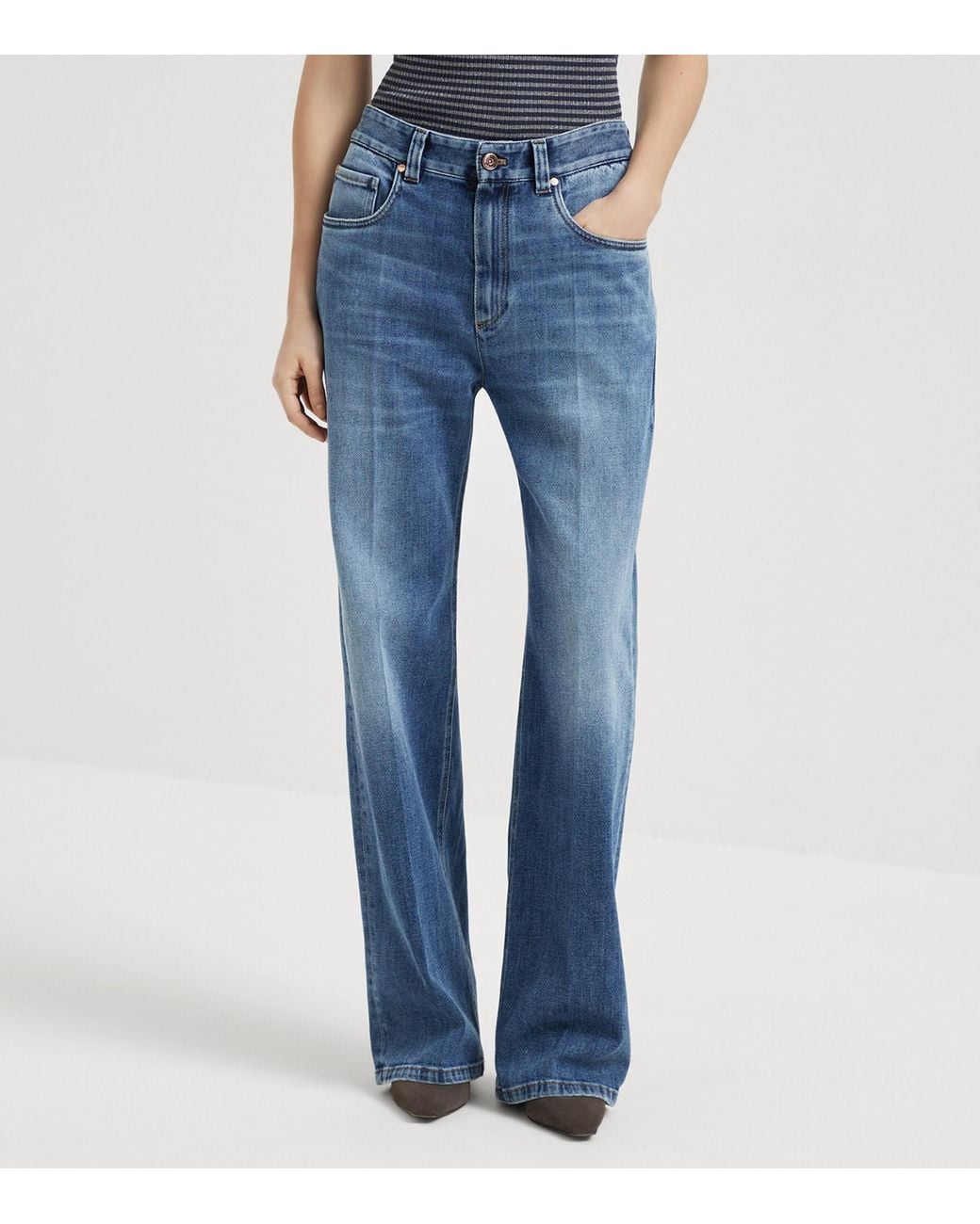 Brunello Cucinelli Blue Comfort Cotton Wide-Leg Jeans