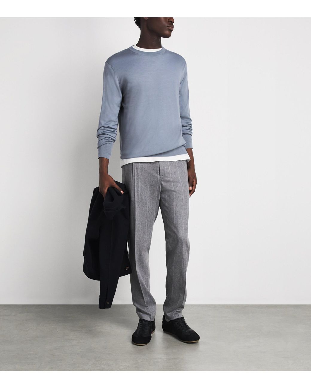 Eleventy Blue Wool Crew-Neck Sweater for men
