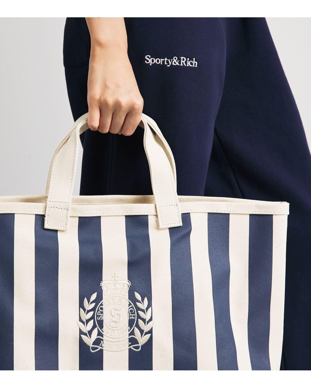 Sporty & Rich Blue Cotton Ny Crest Tote Bag