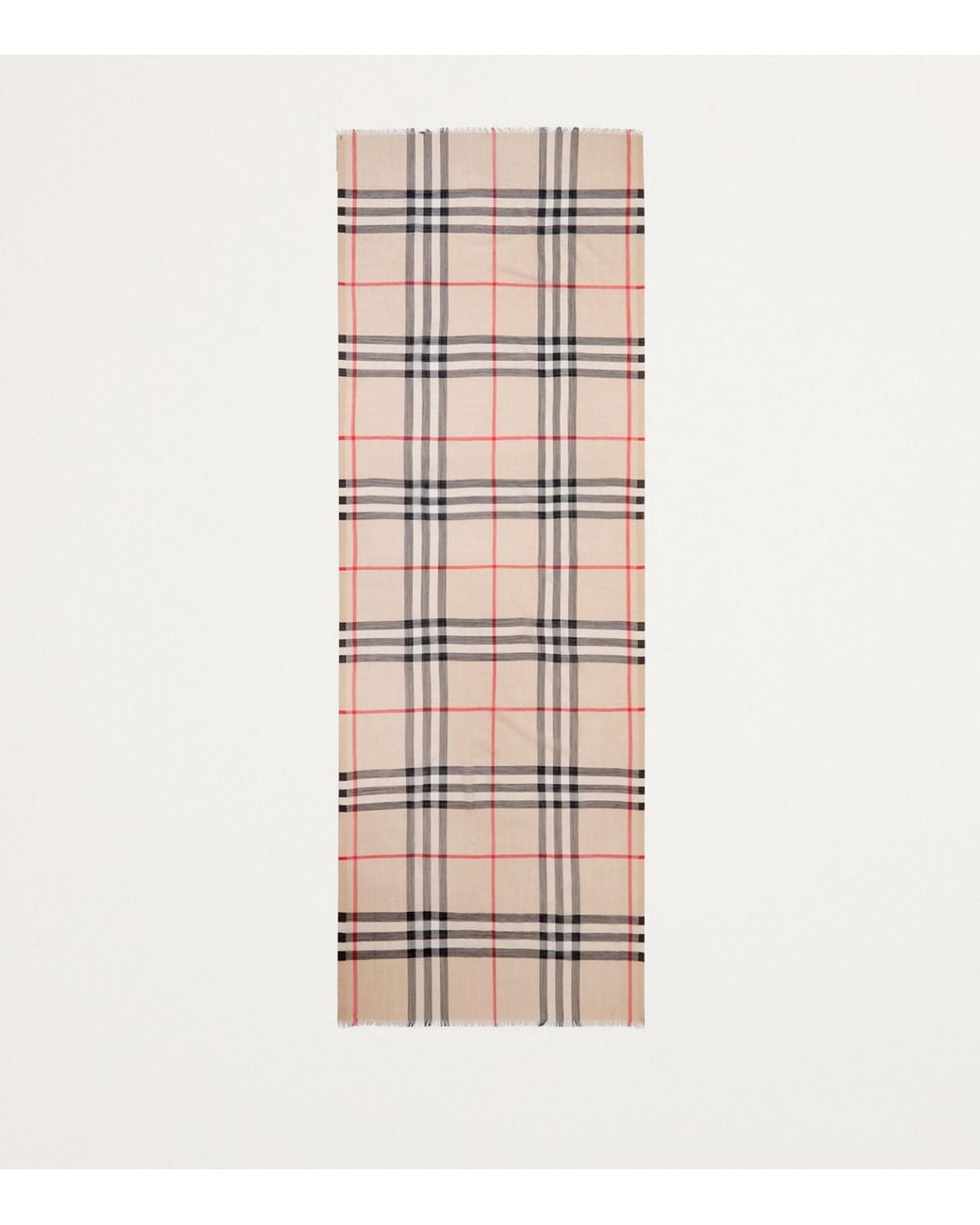 Burberry White Wool-Silk Check Scarf