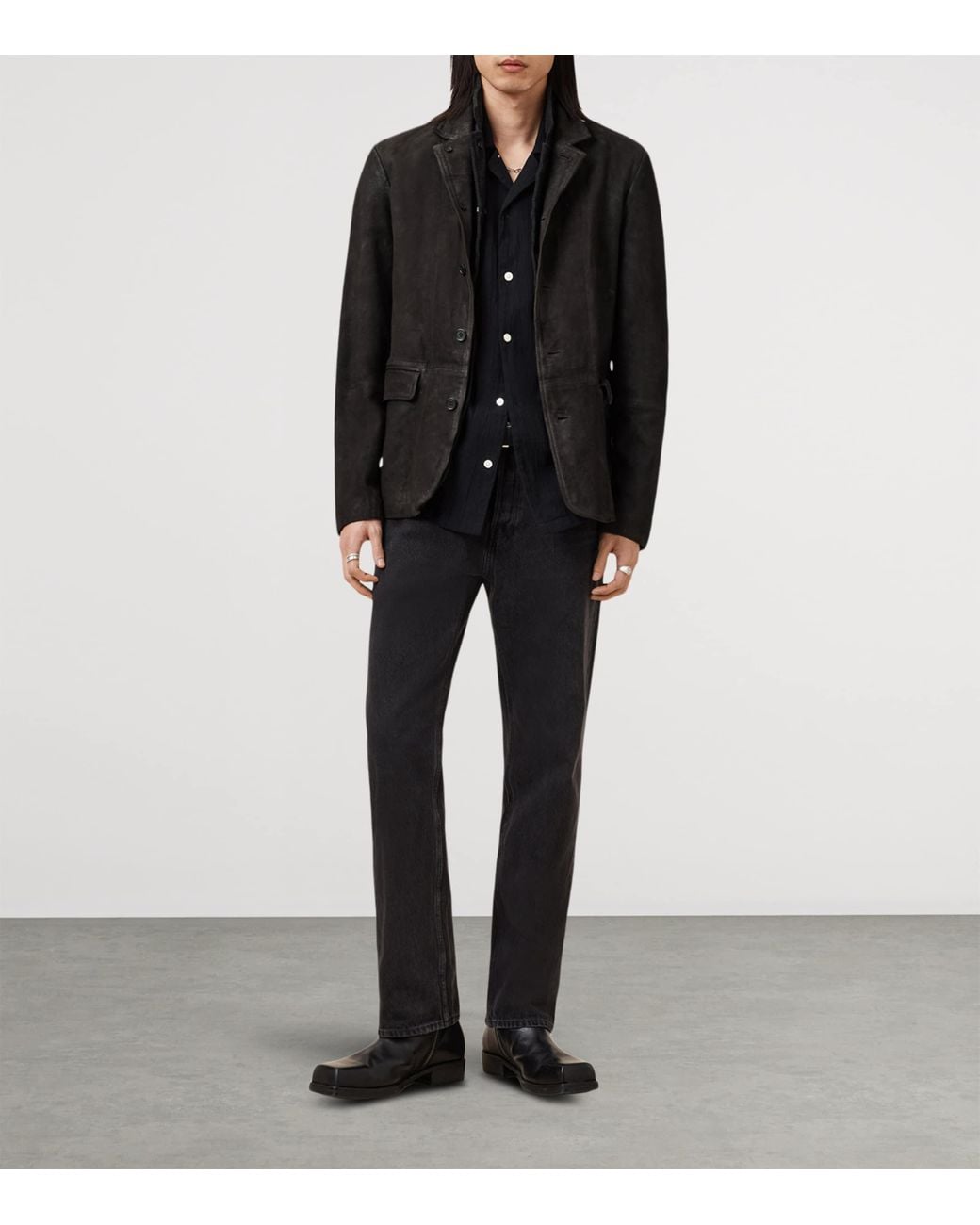 AllSaints Black Leather Survey Blazer for men