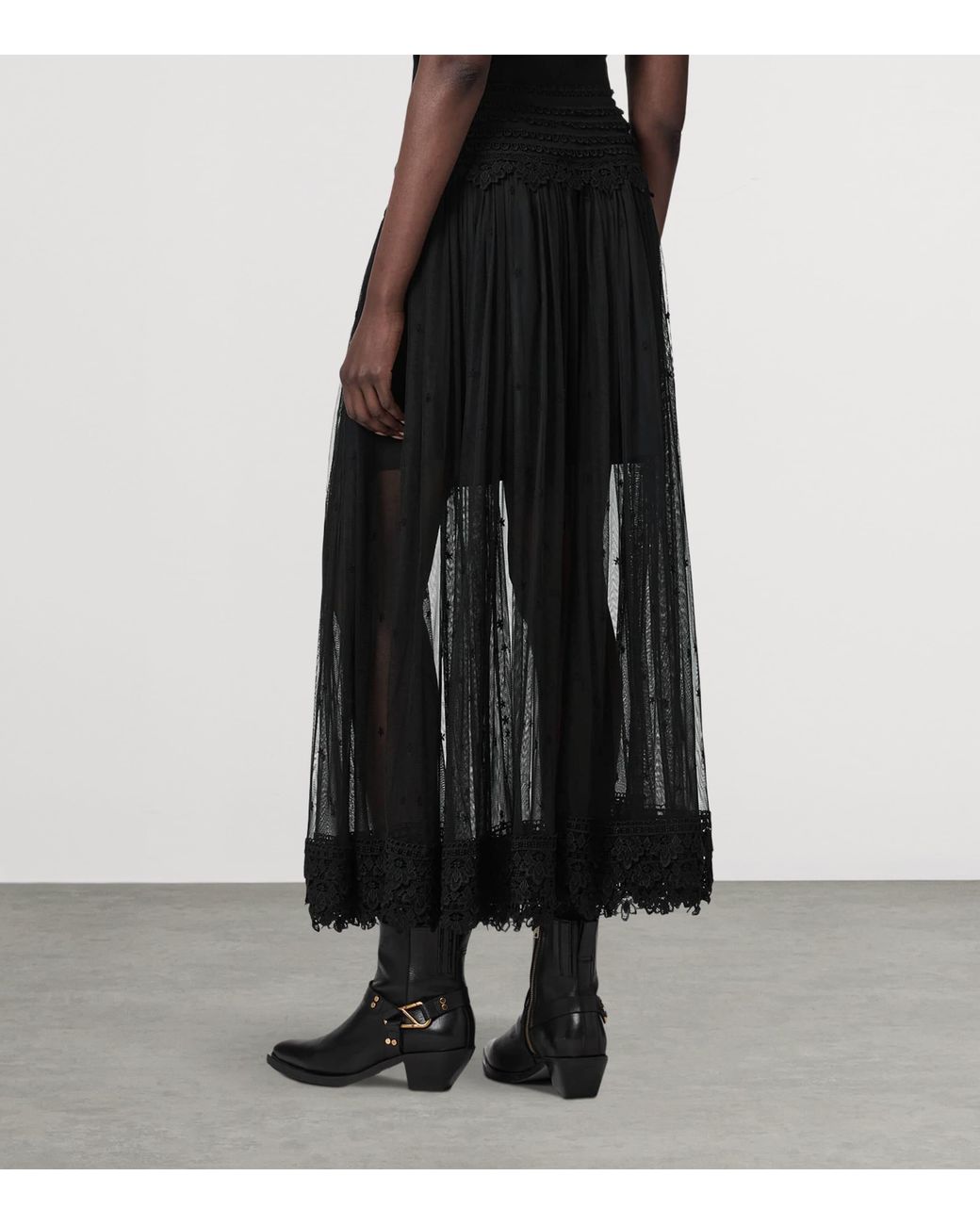 AllSaints Black Mesh Trixie Maxi Skirt