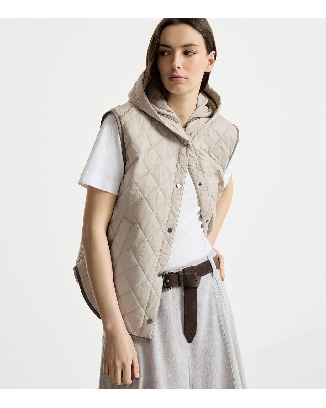 Brunello Cucinelli Natural Hooded Padded Gilet