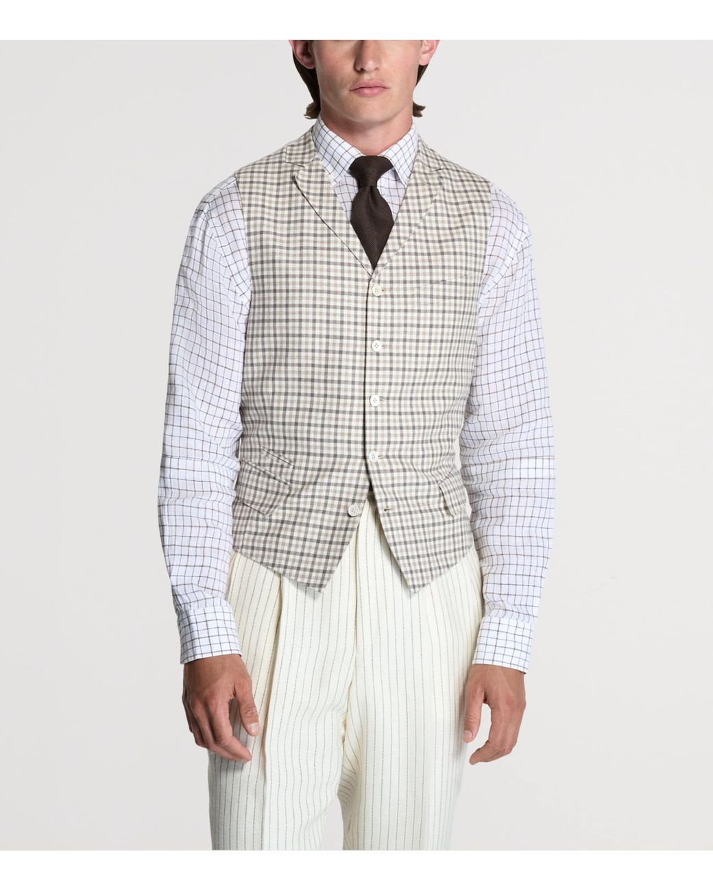 Dunhill White Check Single-Breasted Waistcoat for men