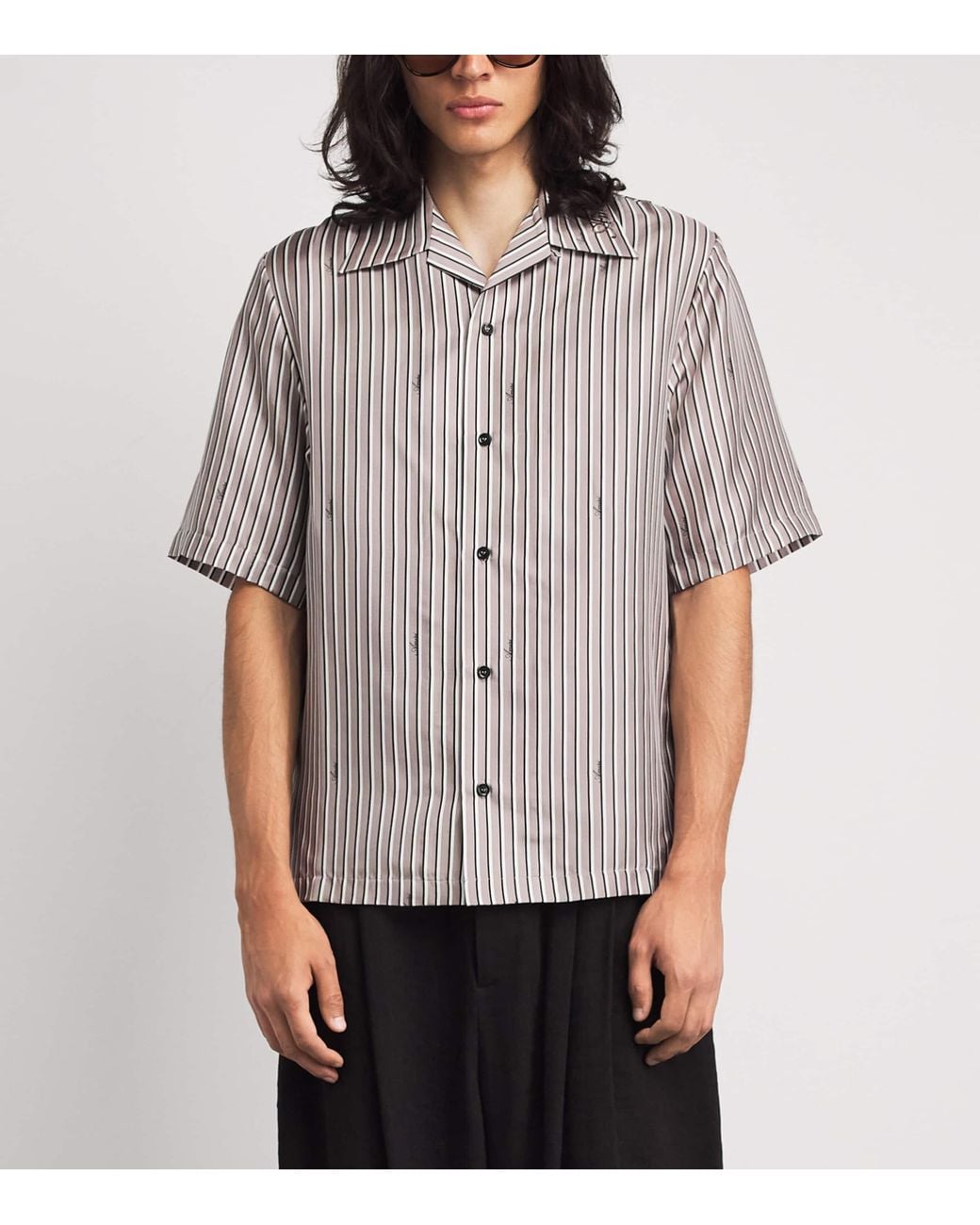 Amiri Gray Silk Stripe Script Shirt for men