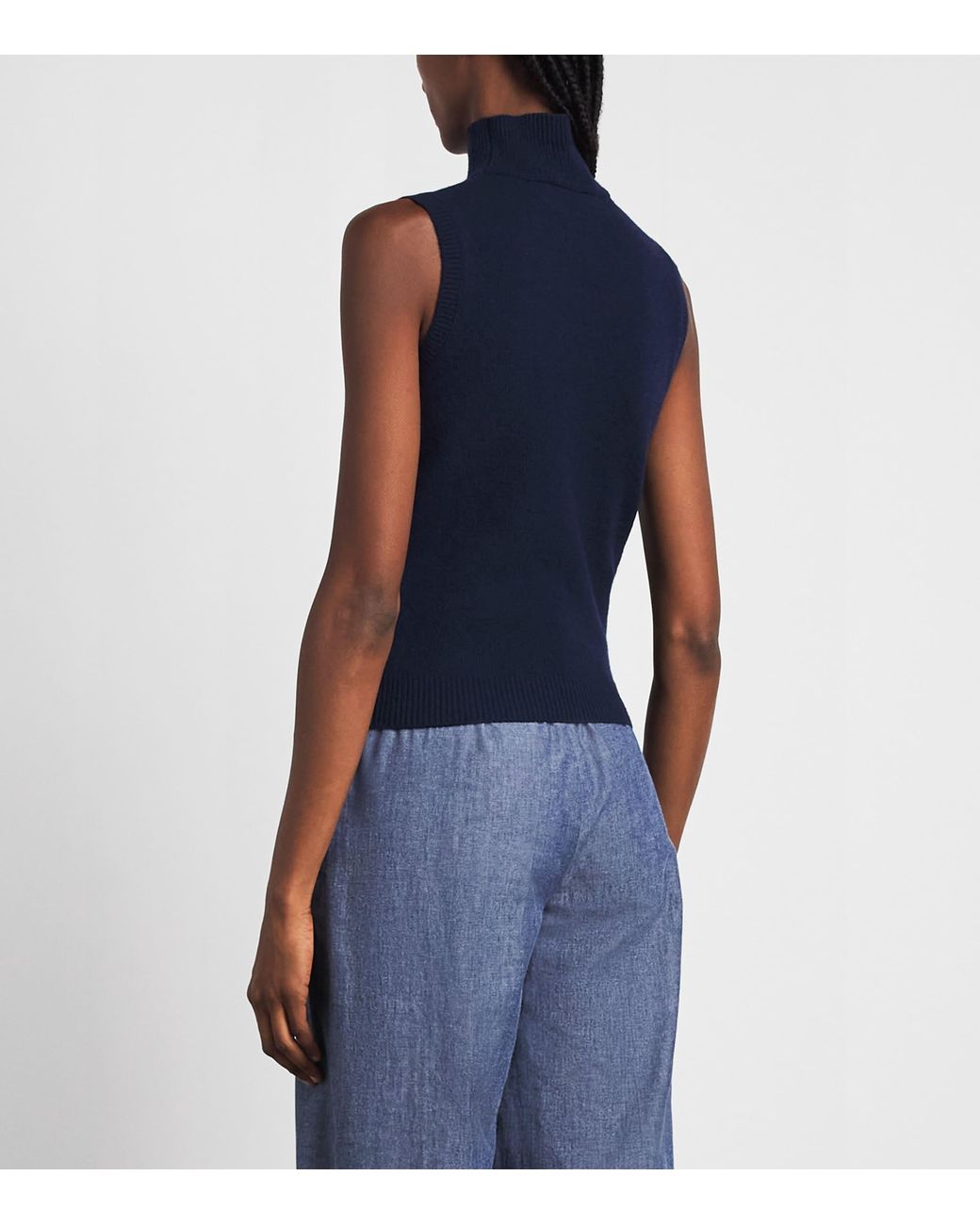 Safiyaa Blue Wool-Cashmere Sleeveless High-Neck Sweater
