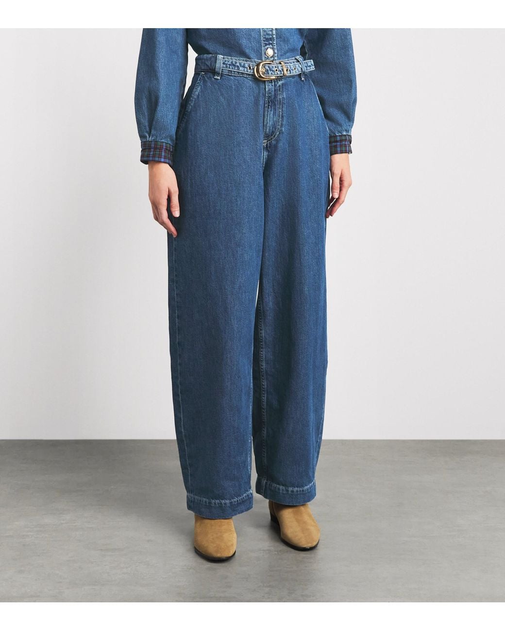 Claudie Pierlot Blue Belted Wide-Leg Jeans