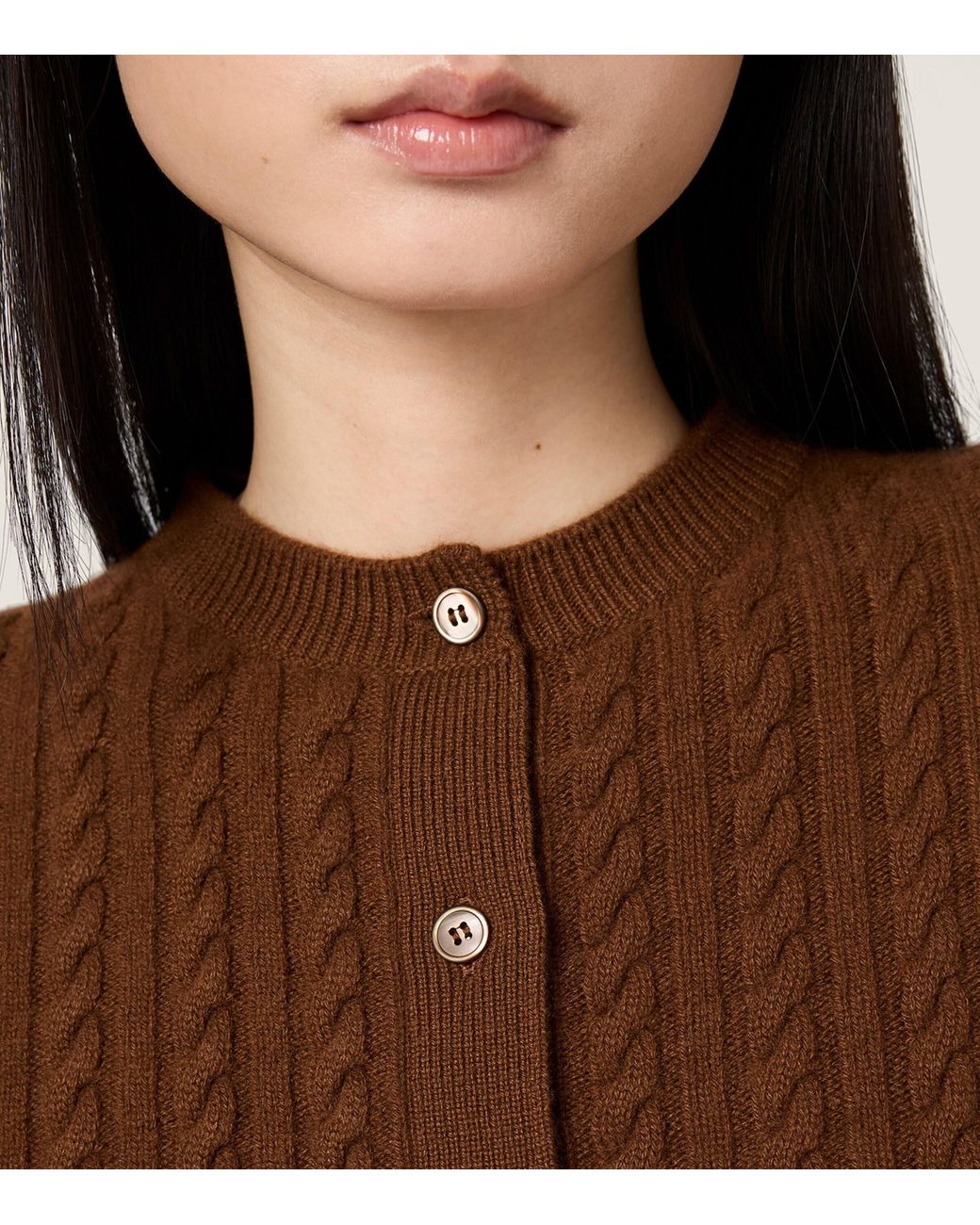 Miu Miu Brown Cashmere Cable-Knit Cardigan
