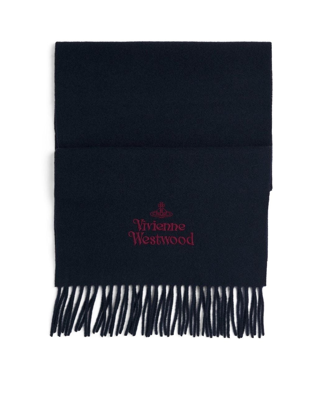 Vivienne Westwood Blue Wool Embroidered Logo Scarf