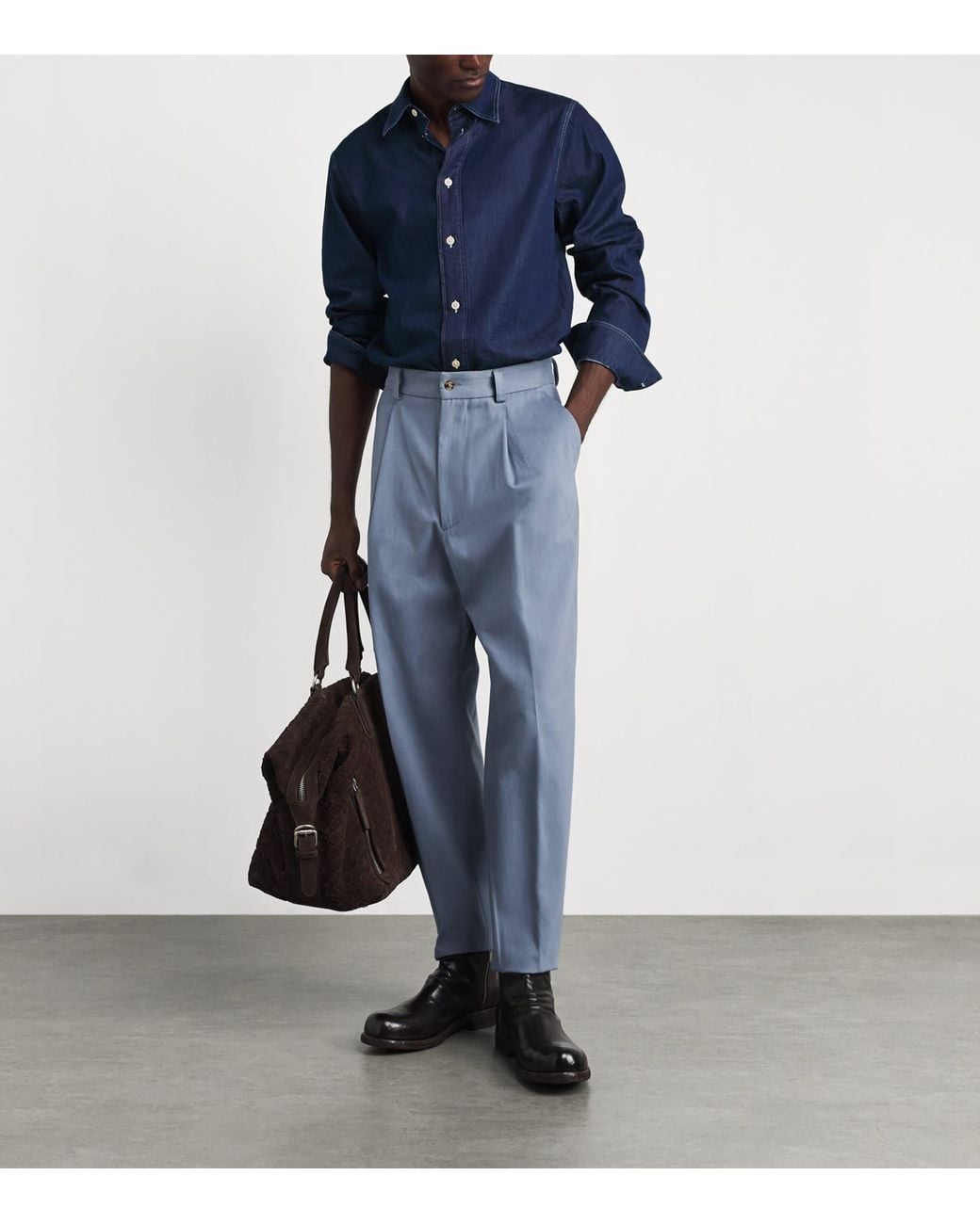 Eleventy Blue Cotton Pleated Trousers for men