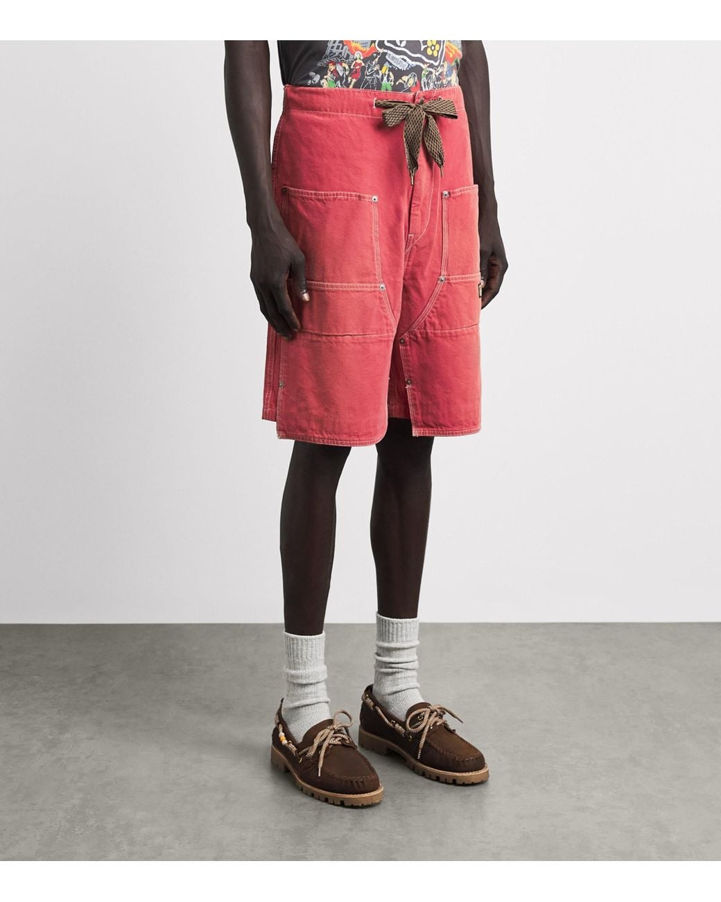 Kapital Red Contrast-Stitch Shorts for men