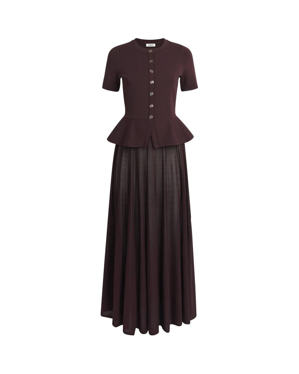 Sandro Purple Knitted Peplum Maxi Dress