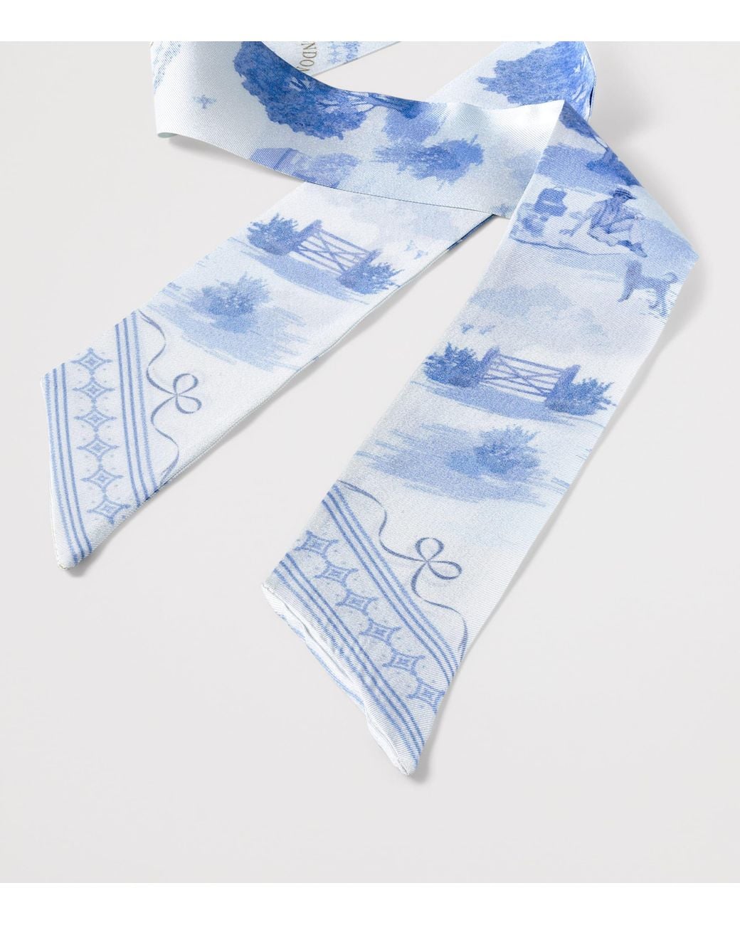 Aspinal Blue Silk Landscape Skinny Scarf